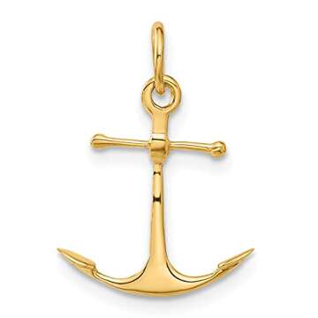 IceCarats 14K Solid Yellow Gold Anchor Mariner Necklace Nautical Charm Pendant 22mm x 15mm