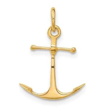 14K Solid Gold Anchor Necklace Pendant for Nautical Lovers
