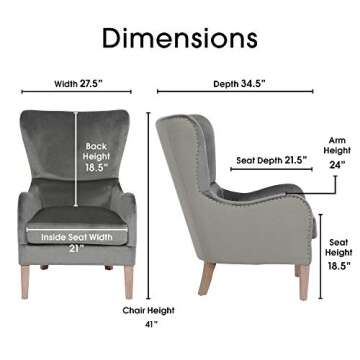 Elle Decor Wingback Chair, Light Gray/Gray