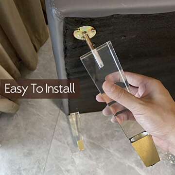 JEREVER Acrylic Furniture Legs Replacement Cabinet Feet Modern Home Decor DIY Clear Legs Tapered Style Set of 4 (7.8inch)