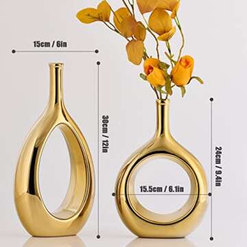 Elegant Glossy Gold Ceramic Vase Set of 2 for Modern Home Decor - Ideal Gift! 