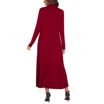 Bluetime Women Floor Length Open Front Cardigan Lightweight Long Sleeve Maxi Duster with Pockets (XL, Red)