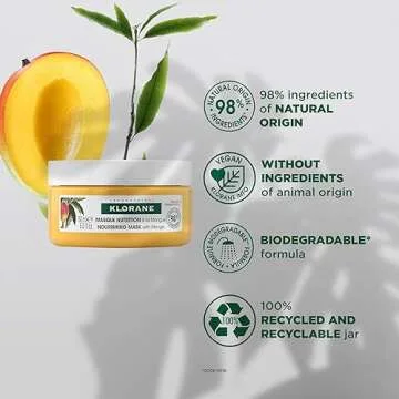 Klorane Nourishing 2-in-1 Mask with Mango, Deep Conditioning and Overnight Treatment for Dry Hair, Paraben, Silicone and Sulfate Free, Biodegradable, Vegan, 5 fl.oz.