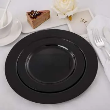 FLOWERCAT 60PCS Heavy Duty Black Plastic Plates Set