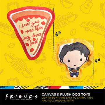 Friends the TV Show WB Friends: V-Day Love Food Canvas Squeaker Pet Toy - 2PC | Friends Joey & Pizza Dog Toy 2PC Canvas Squeakers| Friends “Better Together“ Toy for Dogs Stuffed Characters