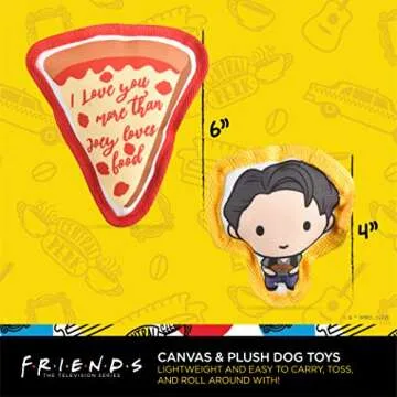 Friends the TV Show WB Friends: V-Day Love Food Canvas Squeaker Pet Toy - 2PC | Friends Joey & Pizza Dog Toy 2PC Canvas Squeakers| Friends “Better Together“ Toy for Dogs Stuffed Characters