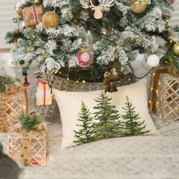 AVOIN colorlife Christmas Tree Pine Throw Pillow Cover, 12 x 20 Inch Evergreen Tree Cushion Case for Sofa Couch