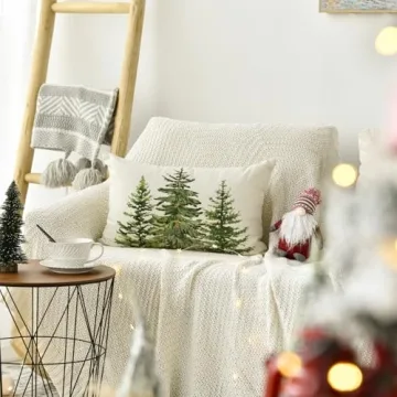AVOIN colorlife Christmas Tree Pine Throw Pillow Cover, 12 x 20 Inch Evergreen Tree Cushion Case for Sofa Couch