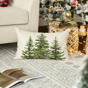 AVOIN colorlife Christmas Tree Pine Throw Pillow Cover, 12 x 20 Inch Evergreen Tree Cushion Case for Sofa Couch