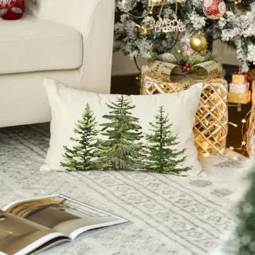 AVOIN colorlife Christmas Tree Pine Throw Pillow Cover, 12 x 20 Inch Evergreen Tree Cushion Case for Sofa Couch