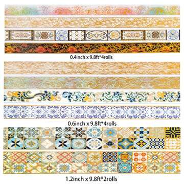 oftoto Vintage Washi Tape - 10 Rolls Gold Foil Washi Tape, Classical Gold Washi Tape, Aesthetic Deco...