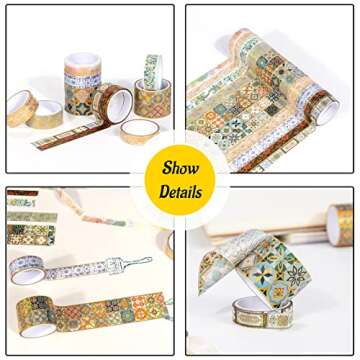 oftoto Vintage Washi Tape - 10 Rolls Gold Foil Washi Tape, Classical Gold Washi Tape, Aesthetic Decorative Foil Washi Tape for Bullet Journal, Book, DIY Crafts and Gift Packaging