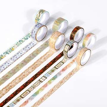 oftoto Vintage Washi Tape - 10 Rolls Gold Foil Washi Tape, Classical Gold Washi Tape, Aesthetic Decorative Foil Washi Tape for Bullet Journal, Book, DIY Crafts and Gift Packaging