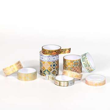 oftoto Vintage Washi Tape - 10 Rolls Gold Foil Washi Tape, Classical Gold Washi Tape, Aesthetic Decorative Foil Washi Tape for Bullet Journal, Book, DIY Crafts and Gift Packaging