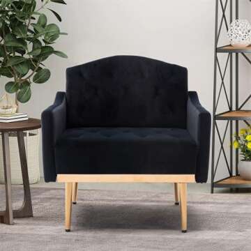 RXRRXY Modern Velvet Accent Chair, Living Room, Bedroom Leisure Single Sofa Chair (with Gold Metal f...