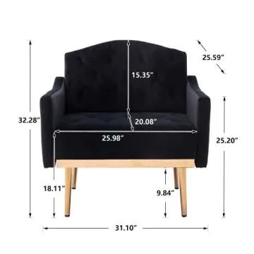 RXRRXY Modern Velvet Accent Chair, Living Room, Bedroom Leisure Single Sofa Chair (with Gold Metal feet), TV armrest seat, Suitable for Small Space Home, Office, Coffee Chair (L Black)