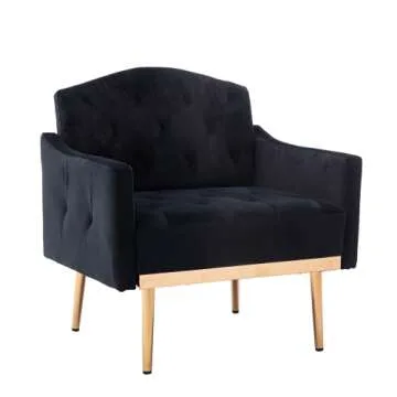 RXRRXY Modern Velvet Accent Chair, Living Room, Bedroom Leisure Single Sofa Chair (with Gold Metal feet), TV armrest seat, Suitable for Small Space Home, Office, Coffee Chair (L Black)