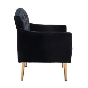 RXRRXY Modern Velvet Accent Chair, Living Room, Bedroom Leisure Single Sofa Chair (with Gold Metal feet), TV armrest seat, Suitable for Small Space Home, Office, Coffee Chair (L Black)