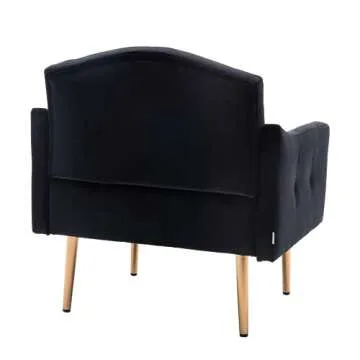 RXRRXY Modern Velvet Accent Chair, Living Room, Bedroom Leisure Single Sofa Chair (with Gold Metal feet), TV armrest seat, Suitable for Small Space Home, Office, Coffee Chair (L Black)