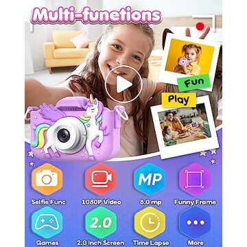 Seckton Kids Camera Toys for Girls Ages 3-8, Children Digital Video Camera with Protective Silicone ...