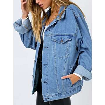Justalwart Oversized Denim Jacket for Women Jean Trucker Jacket (L, Light blue washed)