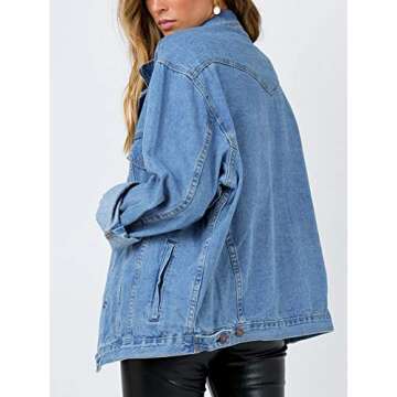 Justalwart Oversized Denim Jacket for Women Jean Trucker Jacket (L, Light blue washed)