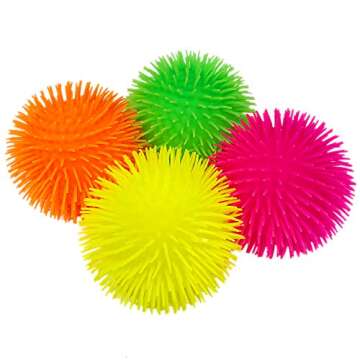 The System Sellers 9 Inches Neon Puffer Fidget Stretchy Light Up Pon Pon Ball (Yellow)