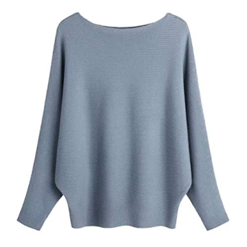 GABERLY Boat Neck Batwing Sleeves Dolman Knitted Sweaters and Pullovers Tops for Women (Denim Blue, ...