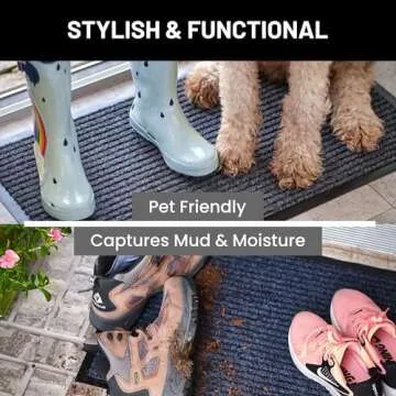 Sierra Concepts Front Door Mat Welcome Floor Mats - Entryway Indoor Outdoor Entrance Doormat, Patio, Porch, Muddy Shoe, Inside Outside Low Profile, 30x17 inches, 2-Pack Gray