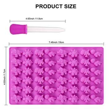 Konsait Silicone Candy Gummy Dinosaur Molds 4 Pack Dinosaur Fondant Chocolate Molds with 4 Droppers ...