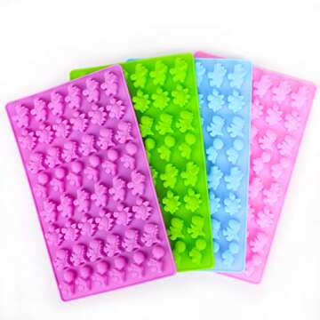 Konsait Silicone Candy Gummy Dinosaur Molds 4 Pack Dinosaur Fondant Chocolate Molds with 4 Droppers Ice Cube Tray for Baking Mould Cake Decoration Dinosaur Birthday Party