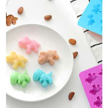 Konsait Silicone Candy Gummy Dinosaur Molds 4 Pack Dinosaur Fondant Chocolate Molds with 4 Droppers Ice Cube Tray for Baking Mould Cake Decoration Dinosaur Birthday Party