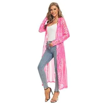 Women's Sequin Cardigan Long Tops Glitter Dressy Sparkle Open Front Coat Dresses Duster for Evening Prom XXL Rose