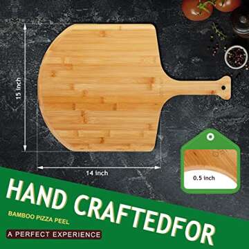 JIAFUEO Bamboo Pizza Peel 15 inch Wide, Large Wooden Pizza Spatula Paddle Pizza Cutting Board with Comfy Handle for Home Pizzeria Bakery Baking Pizza Bread Cutting Fruit