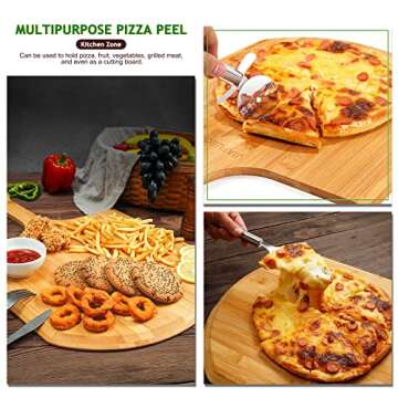 JIAFUEO Bamboo Pizza Peel 15 inch Wide, Large Wooden Pizza Spatula Paddle Pizza Cutting Board with Comfy Handle for Home Pizzeria Bakery Baking Pizza Bread Cutting Fruit