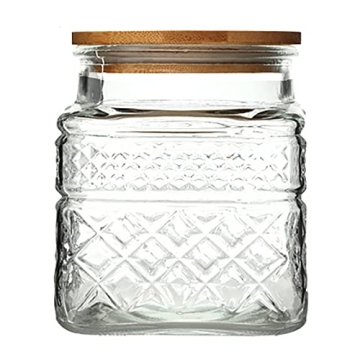 Prettidecor Vintage Glass Storage Jar, Airtight Kitchen Canister with Bamboo Lid, 38 FL OZ Food Stor...