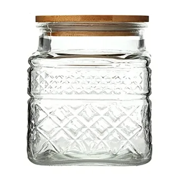 Prettidecor Vintage Glass Storage Jar, Airtight Kitchen Canister with Bamboo Lid, 38 FL OZ Food Stor...