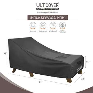 ULTCOVER Waterproof Patio Lounge Chair Cover - Heavy Duty Outdoor Chaise Lounge Covers - 84L x 32W x...
