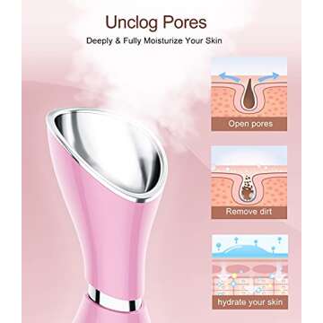 Moptrek for Facial Deep Cleaning Facial Steamer Professional Home Spa Warm Mist Humidifier Atomizer Sauna Sinuses Unclog Pores with Blackheads Stainless Steel Kit Hair Band (Pink)