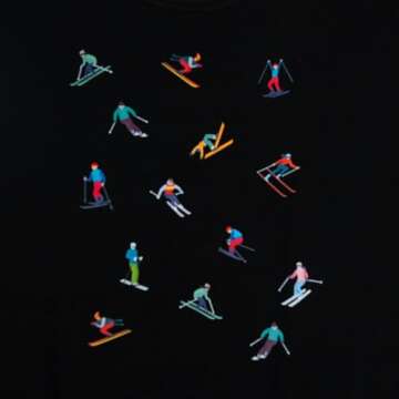 LOTUCY Ski Sweatshirts Women Skier Graphic Print Shirts Retro Ski Crewneck Tops Winter Long Sleeve Pullovers Black