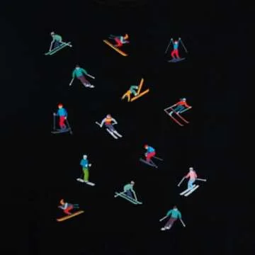 LOTUCY Ski Sweatshirts Women Skier Graphic Print Shirts Retro Ski Crewneck Tops Winter Long Sleeve Pullovers Black