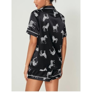 WDIRARA Women's Sleepwear Zebra Print Shirt and Shorts Cute Pajama Set Animal Black S
