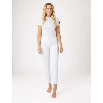 HORZE Active Women's Horse Riding Silicone Grip Full Seat Breeches | Midrise Waist with Front Pocket - White - 30