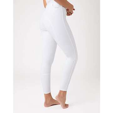 HORZE Active Women's Horse Riding Silicone Grip Full Seat Breeches | Midrise Waist with Front Pocket - White - 30