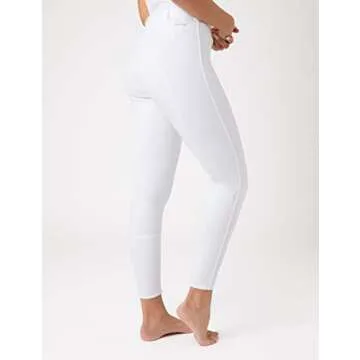 HORZE Active Women's Horse Riding Silicone Grip Full Seat Breeches | Midrise Waist with Front Pocket - White - 30