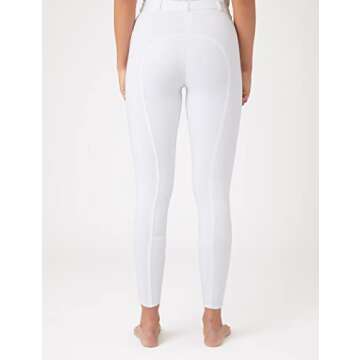 HORZE Active Women's Horse Riding Silicone Grip Full Seat Breeches | Midrise Waist with Front Pocket - White - 30