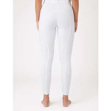 HORZE Active Women's Horse Riding Silicone Grip Full Seat Breeches | Midrise Waist with Front Pocket - White - 30