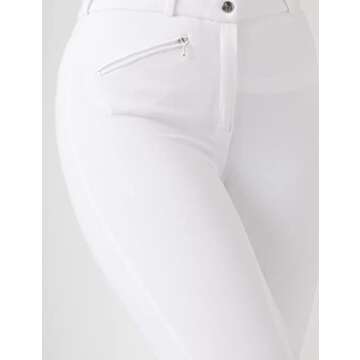 HORZE Active Women's Horse Riding Silicone Grip Full Seat Breeches | Midrise Waist with Front Pocket - White - 30