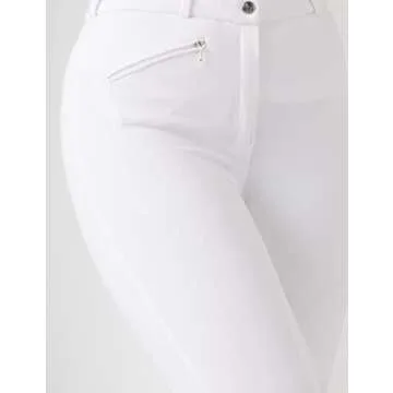 HORZE Active Women's Horse Riding Silicone Grip Full Seat Breeches | Midrise Waist with Front Pocket - White - 30