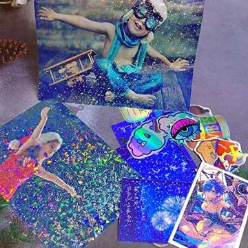 25 Sheets A4 Size (8.25”x11.7“）Holographic Sticker 5 Styles Mixed Clear Adhesive Laminted Film Holographic Overlay No need Machine